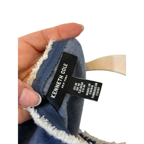Kenneth Cole New York Denim Blouse Preppy Minimalist M Asymmetrical Western - Picture 3 of 6